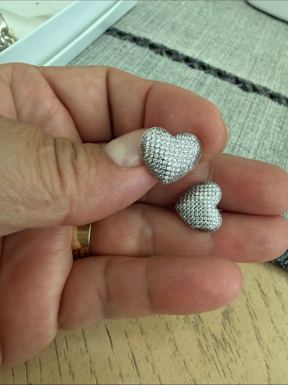 Heart-Shaped Pavé Stud Earrings - Silver Tone